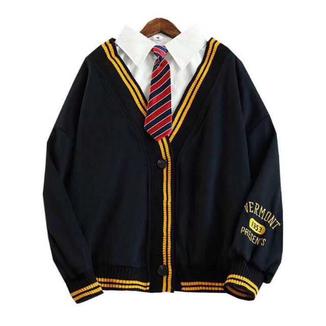 [Rẻ vô địch] Áo cardigan viền bo 3 sọc, tay thêu chữ | BigBuy360 - bigbuy360.vn