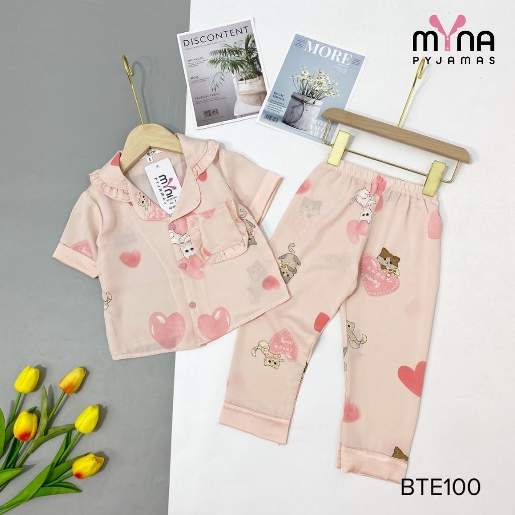 Quần áo trẻ em pijama lụa áo cộc quần dài cổ bèo, có szie từ 12-42kg - Myna Pyjamas