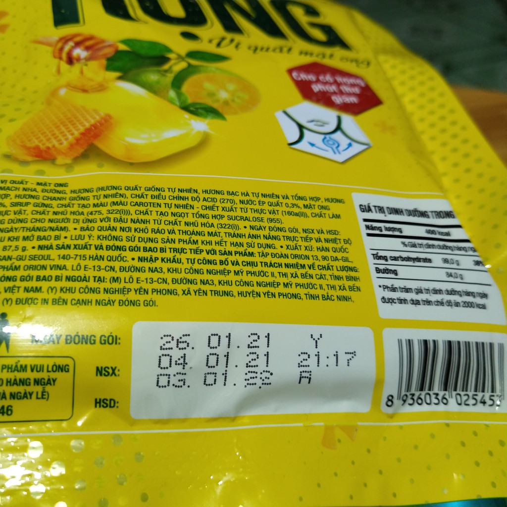 KẸO HỌNG ORION VỊ QUẤT MẬT ONG GÓI 25 VIÊN, MADE IN KOREA GIÚP GIẢM HO, GIẢM VIÊM HỌNG, THÔNG CỔ CỰC SẢNG KHOÁI, CỰC HOT | BigBuy360 - bigbuy360.vn