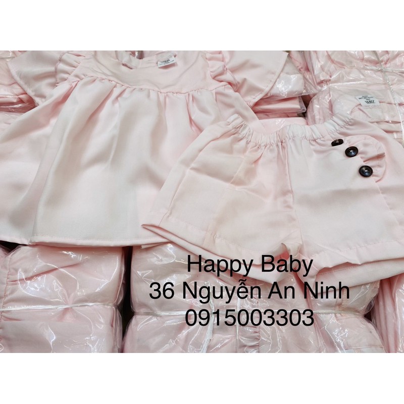 Bộ cộc babydoll thô hồng nhạt Zara 1-5Y (có ảnh thật)