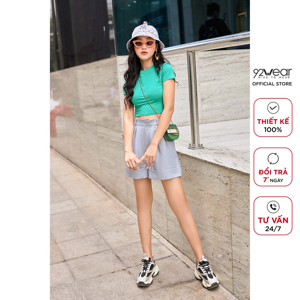 Áo thun cotton nữ 92WEAR phông ngắn body co giãn ATA1442