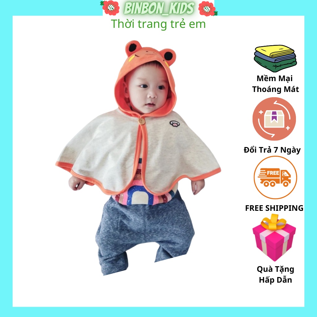 Áo choàng chống nắng cho bé BINBON KIDS, áo chống nắng cho bé trai bé gái chất Cotton Da Cá cho bé từ 6-18kg