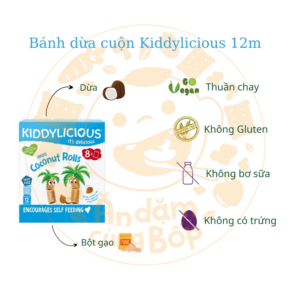 Bánh cuộn dừa Kiddylicious 12m của UK date 5/2022