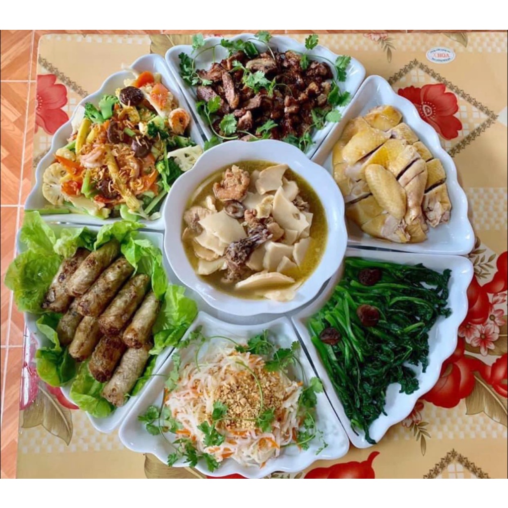 Set đĩa mặt trời 6 cánh hoa sứ Bát Tràng