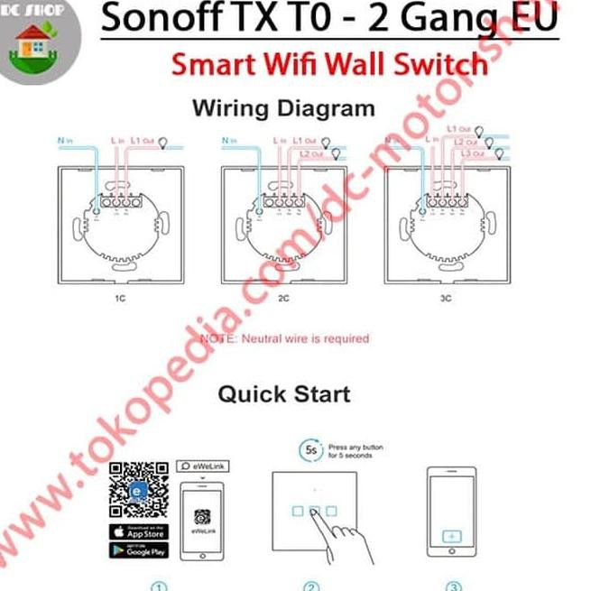 Công Tắc Cảm Ứng Thông Minh Kết Nối Wifi 2 Kênh Sonoff Touch Tx T0 Eu