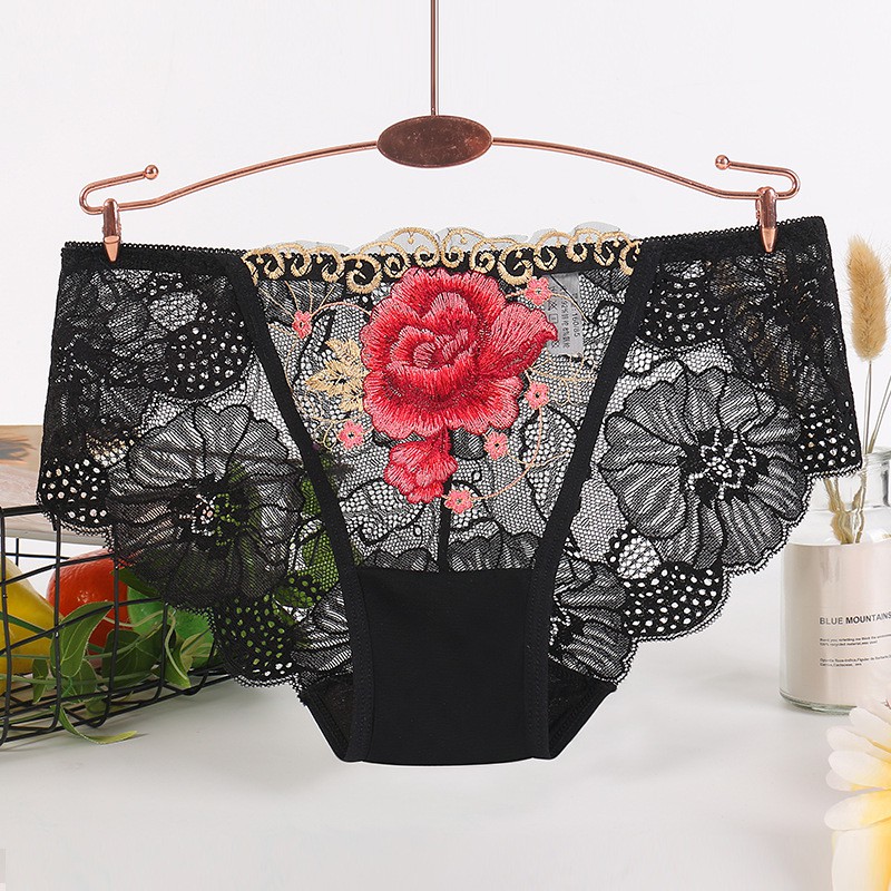 Women's underwear sexy lace underwear women's embroidered flower large size pure cotton crotch breathable women's briefs