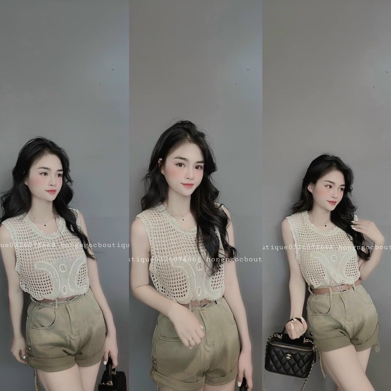 Áo len lỗ tanktop, lỗ to hoạ tiết chữ C ngược