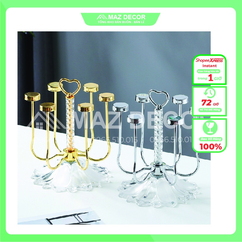 SALE NGHỈ TẾT Giá khay kệ úp cốc ly đẹp mạ vàng trái tim khay thủy tinh pha lê dày dặn decor phòng sang trọng cao cấp