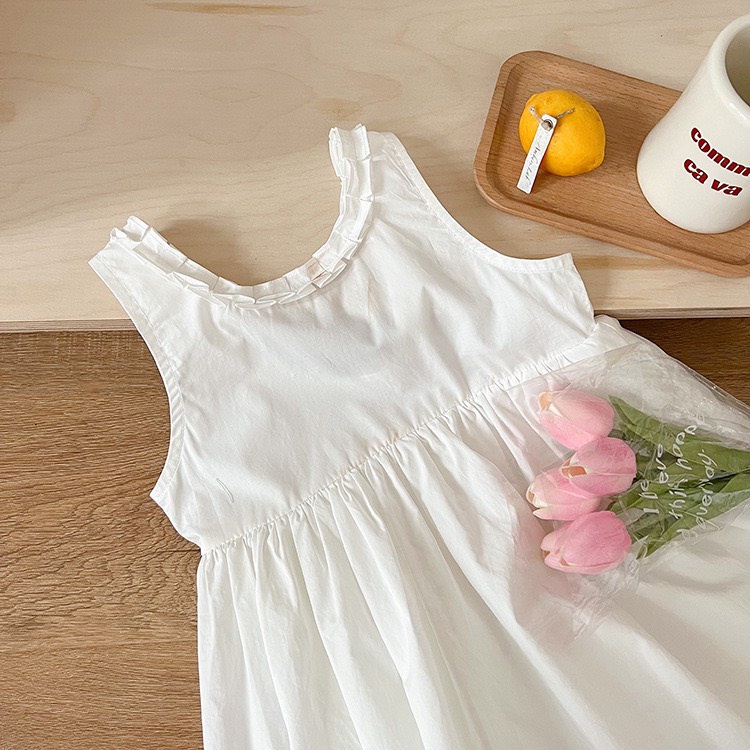 Váy babydoll hở lưng bé gái chất thô, váy thô nến sát nách thiết kế cổ sang chảnh cho bé