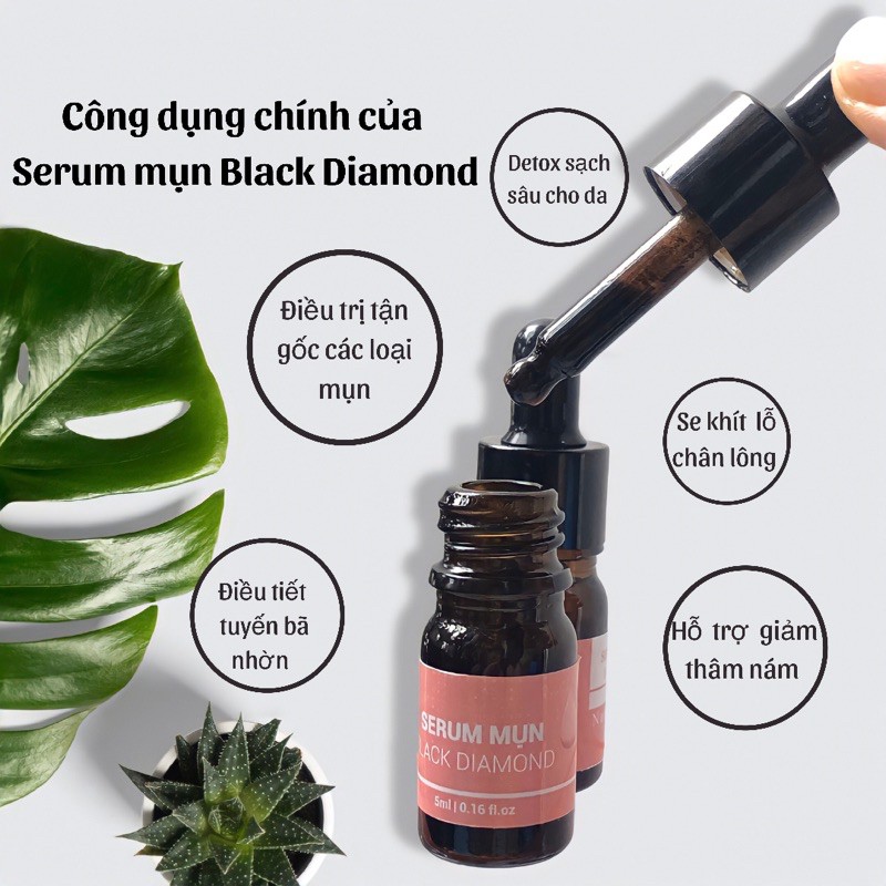 Serum Black Diamond giảm mụn thải độc se khít lcl kiềm dầu chiết xuất nhân sâm và nấm linh chi đỏ 5ml