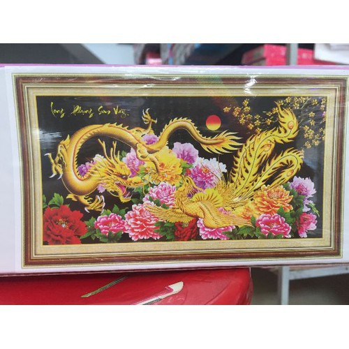 Tranh Đính Đá LONG PHỤNG SUM VẦY. Kích Thước: 1m x 55cm - 1m20 x 65cm