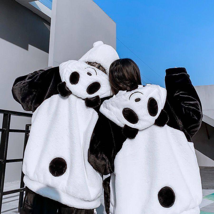 Áo Khoác Lông Cừu Dày Dặn Hình Gấu Trúc Dễ Thương Vui Nhộn