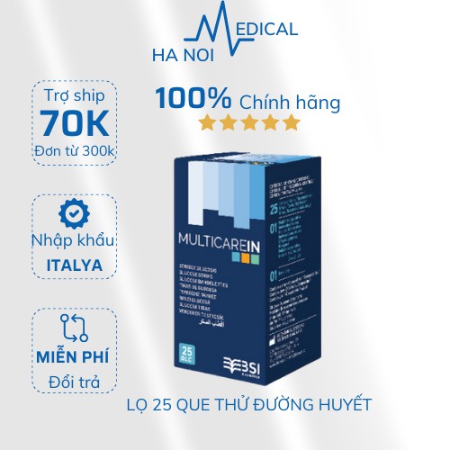 CHÍNH HÃNG - Lọ 25 que thử ĐƯỜNG HUYẾT MultiCare-In  - MÁY ĐO ĐƯỜNG HUYẾT VÀ MỠ MÁU 3 TRONG 1