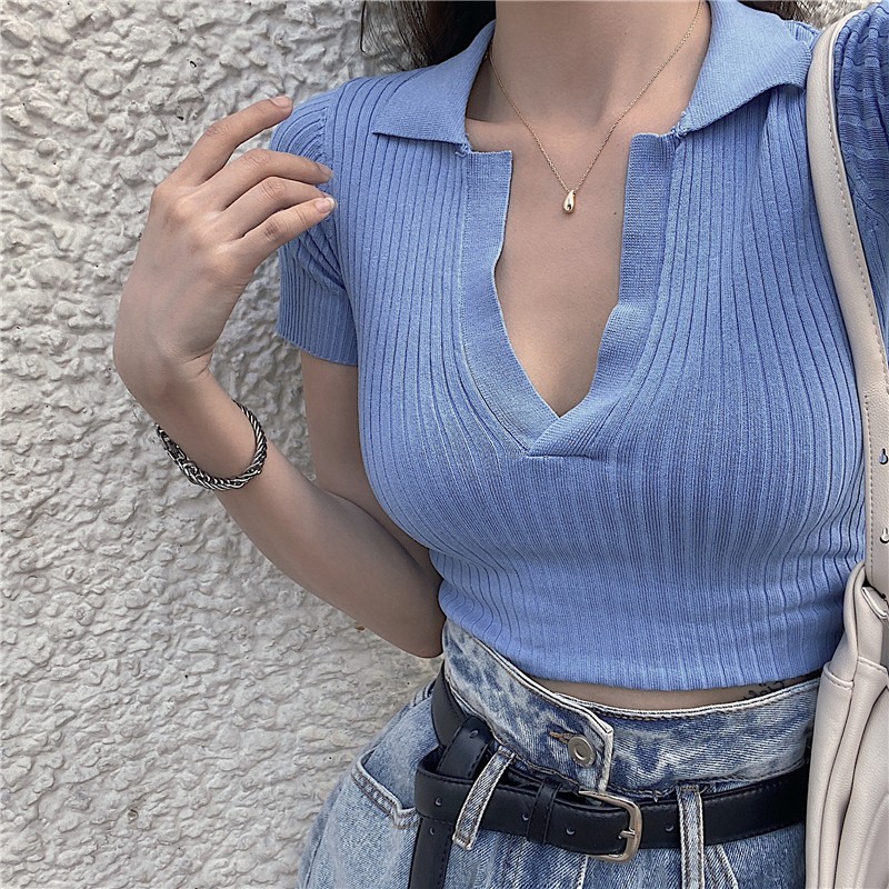 A358 ÁO CROPTOP LEN KHOÉT CỔ