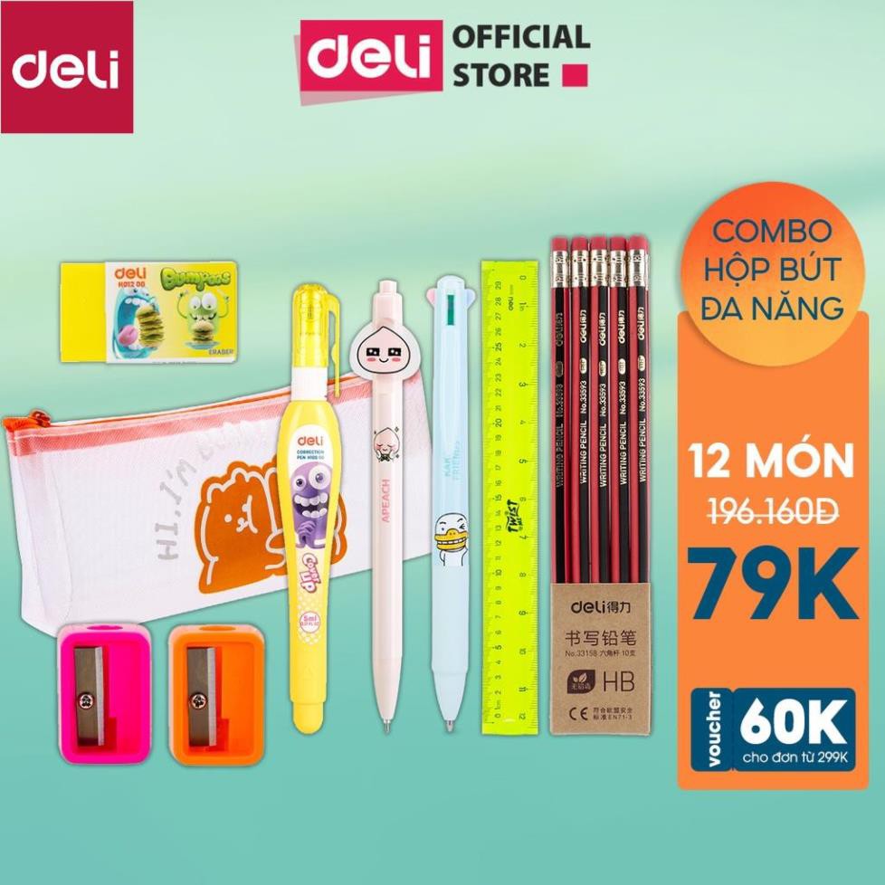 COMBO 79K Hộp bút đa năng Deli - Gồm 12 sản phẩm đồ dùng học sinh tiện lợi [Deli]