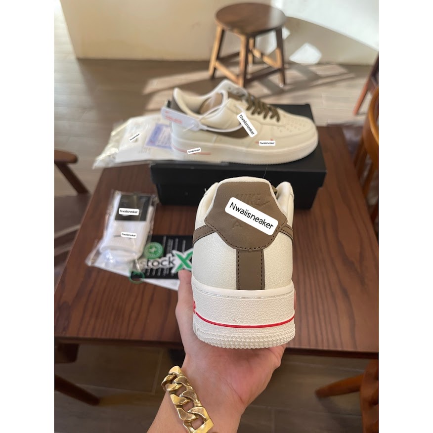 Giày thể thao_AF1 Vệt Nâu, Giày sneaker air force 1 low premium white brown nam nữ cực chất dễ phối đồ
