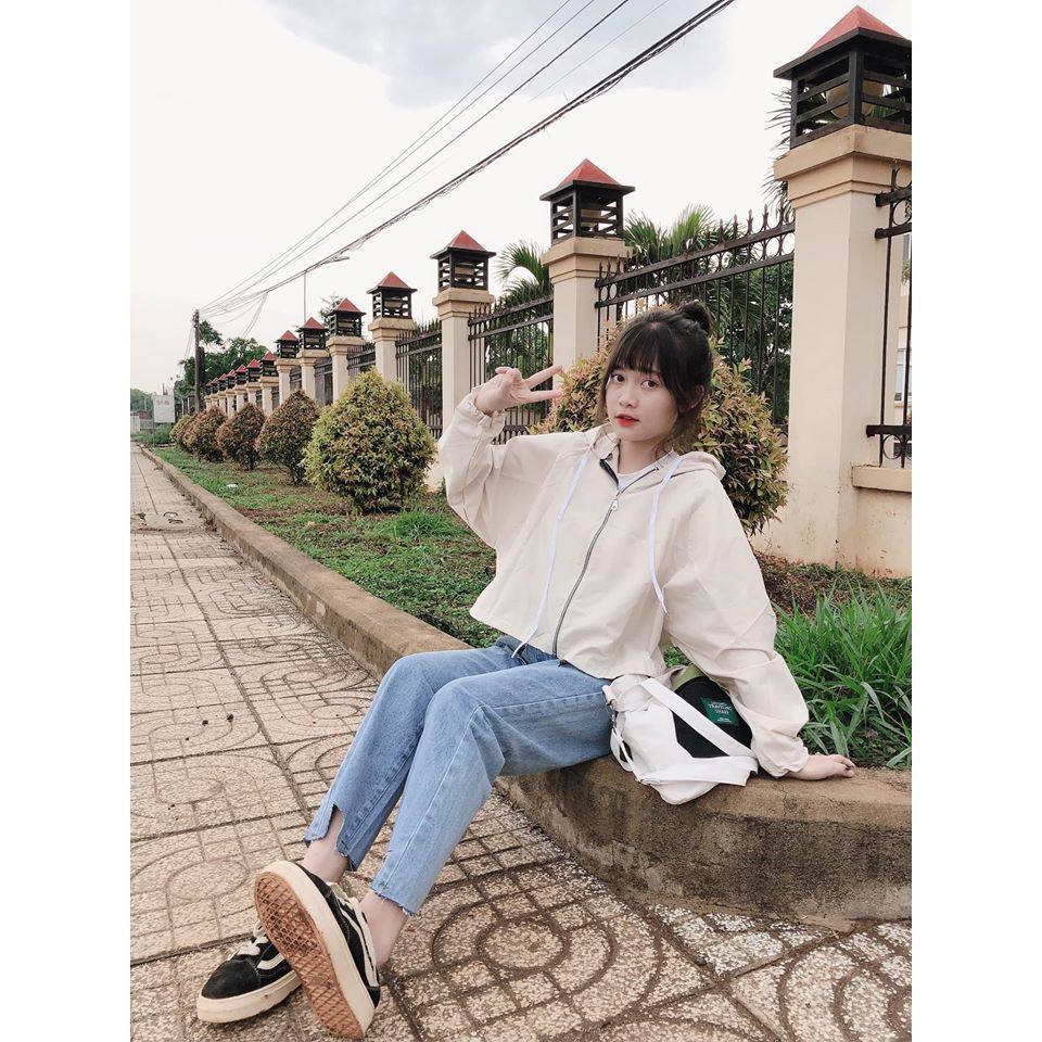 Áo khoác dù croptop1 lớp form lững chữ Sick có nón