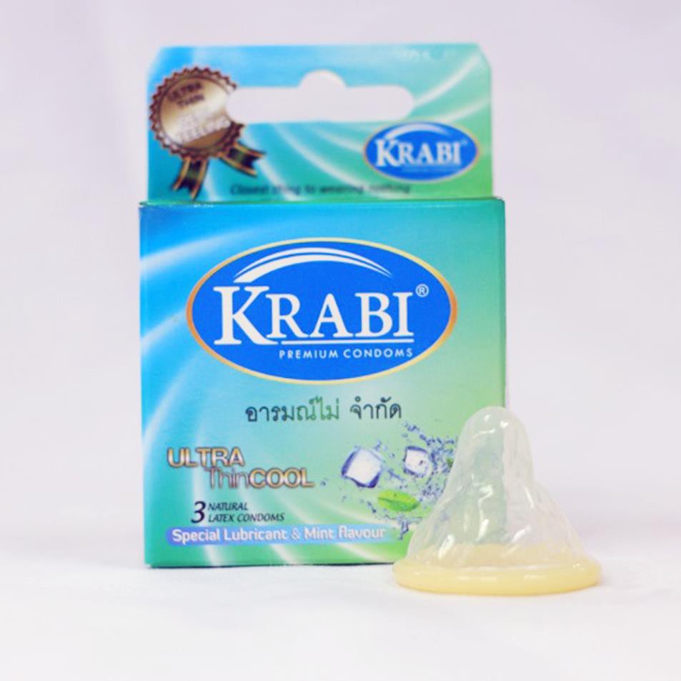 [CHE TÊN SP] [SIÊU MỎNG + VỊ BẠC HÀ MÁT LẠNH]  Bao cao su Krabi Siêu mỏng | Hương bạc hà | Ultrathin Cool Krabi