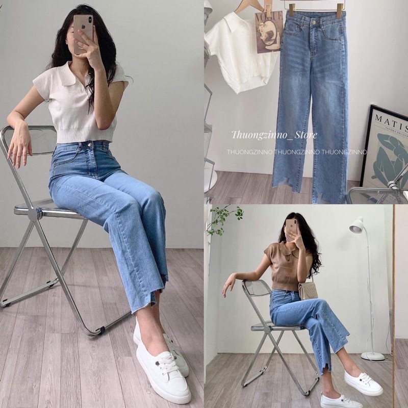 [Ảnh thật/Video]Quần ống đứng cắt gấu Ziczac kiểu Hàn Quốc Quần ống đứng ôm chân gọn dáng