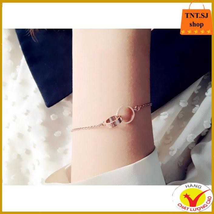 ( HÀNG ĐẸP) LẮC TAY NỮ TITAN 2 KHOEN TRÒN CARTIER LOVE VÀNG HỒNG