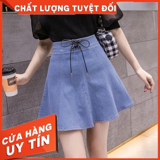HÀNG NHẬP KHẨU -   Váy jean mini xòe lưng cao kèm quần thời trang cho nữ - Hàng