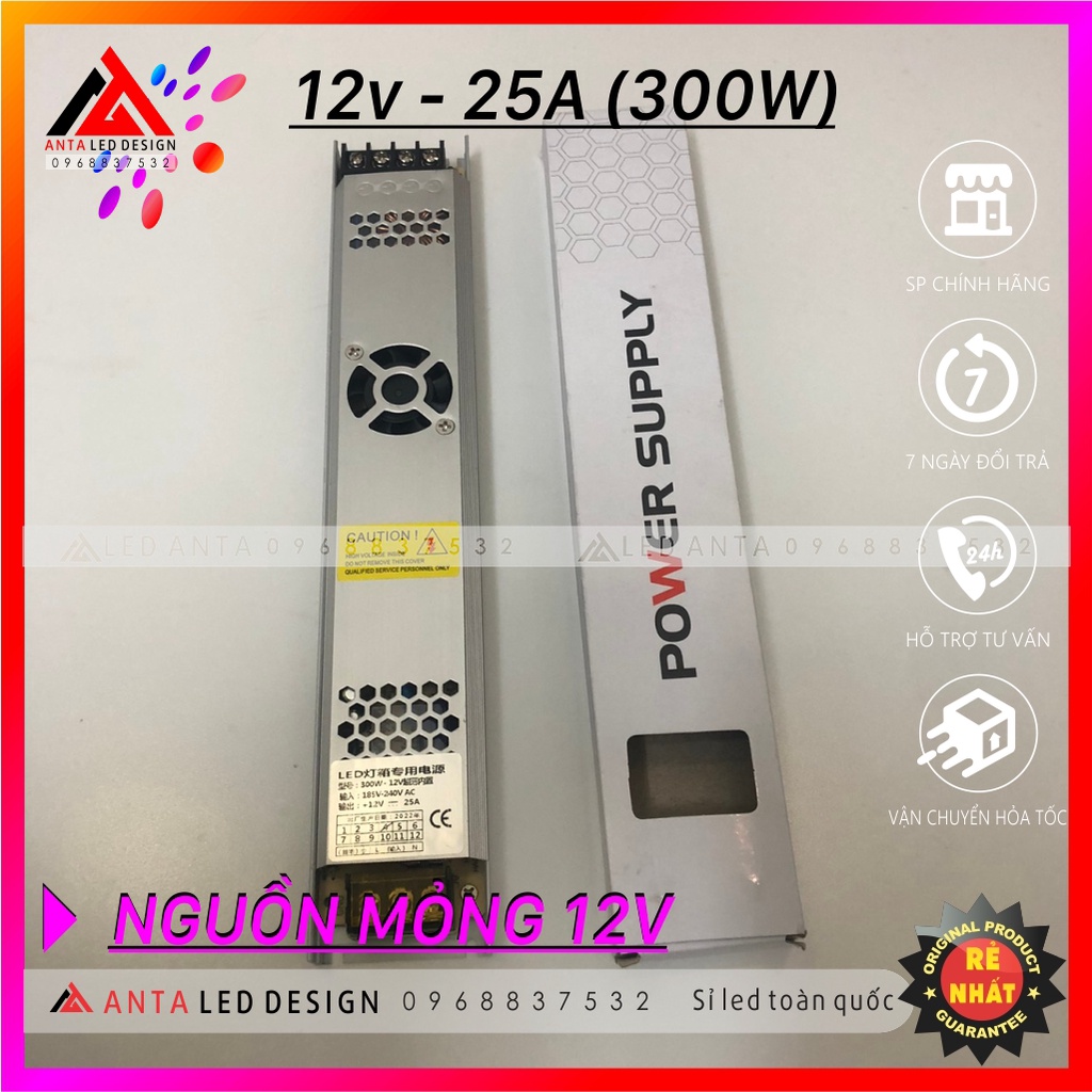 Nguồn led 12V mỏng 25A , 16,7A - 12,5A - 10A dùng cho đèn led
