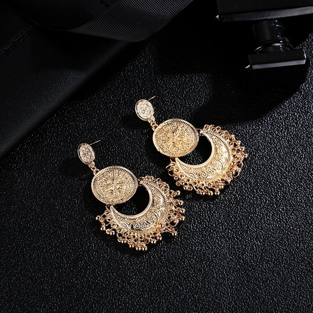 MXGOODS for Women Jewelry Carved Flower Boho Hollow Out  Crescent Drop Earrings