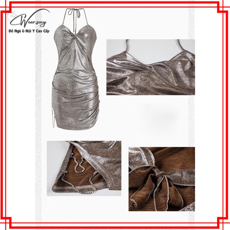 Váy Nhũ Dây Xích Xẻ Tà Ôm Sát Cám Dỗ Gợi Cảm Sexy 1661 [CWEAR.SEXY_ĐỒ NGỦ &amp; NỘI Y CAO CẤP]