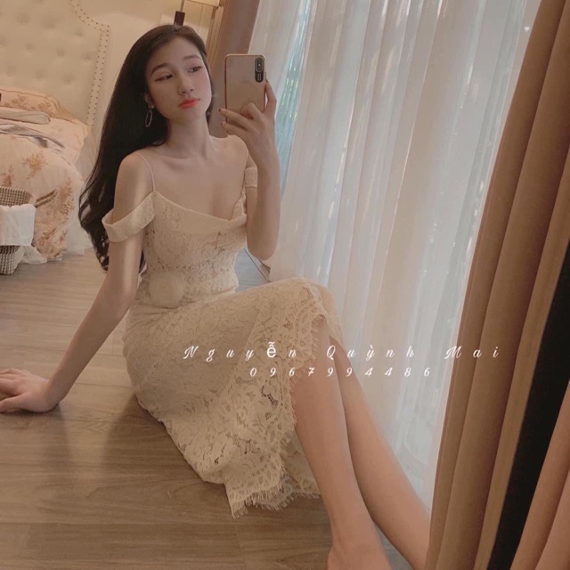 Đầm ren trễ vai