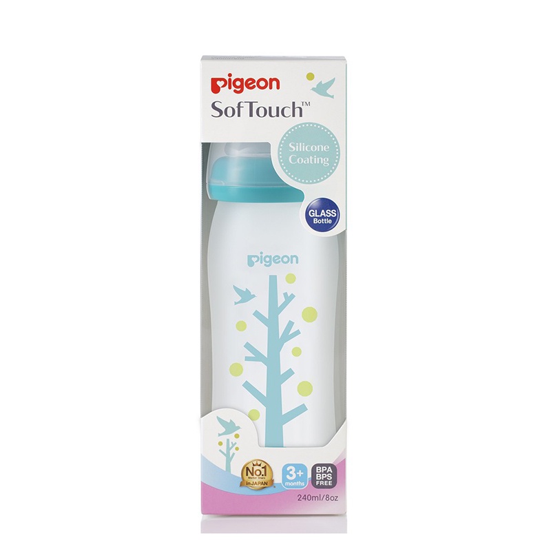 Bình Sữa Thủy Tinh Silicon Plus Pigeon Cây Xanh 160ml (S) / 240ml (M)