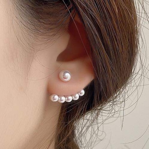 Bông tai bạc Van Jewelry V10179 Bông đính Ngọc Trai nhân tạo vầng trăng ôm viền tai