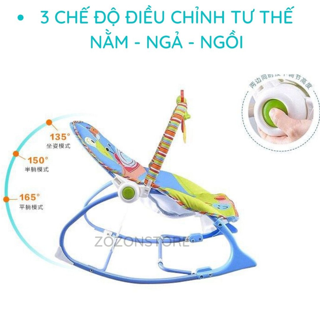 Ghế rung cho bé HuBaby chính hãng 2 chế độ nằm và ngồi bập bênh phát nhạc bé tự ngủ khung hợp kim Zozon phân phối