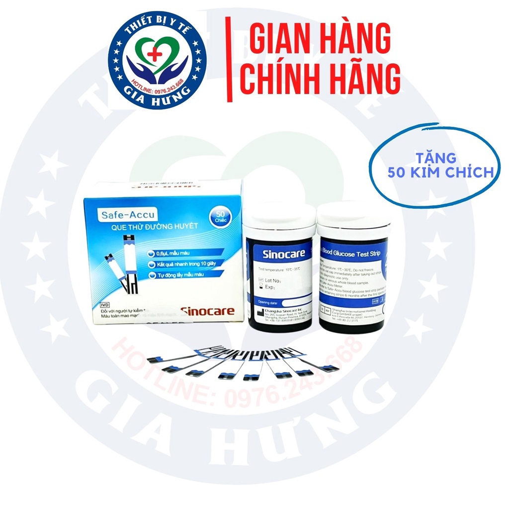 Que Thử Đường Huyết Safe Accu Hộp 50 Que Chính Hãng Sinocare