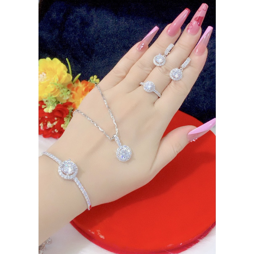 Bộ trang sức 4 món mặt xoàn mạ bạch kim cao cấp EP05