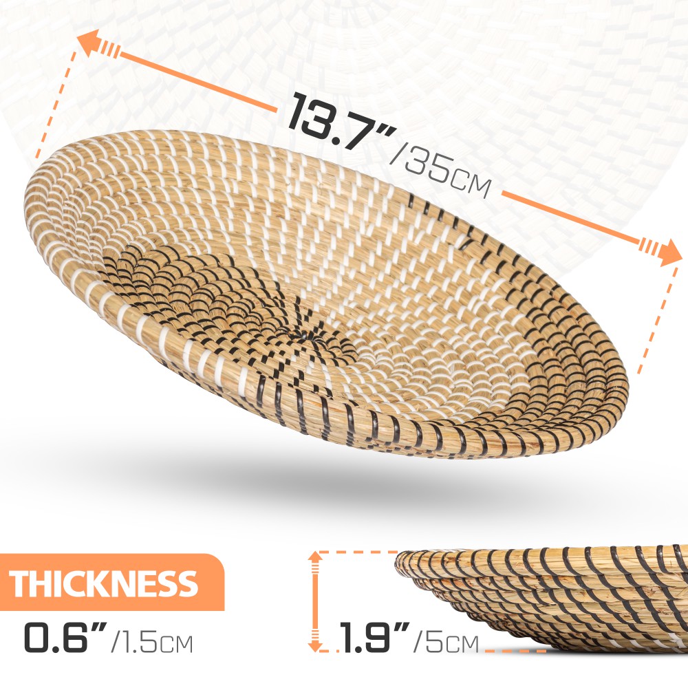 Đĩa cói trang trí hình tròn, bày hoa quả trái cây, bánh kẹo, đồ ăn nhẹ, trang trí nhà cửa phong cách Bắc Âu họa tiết 50