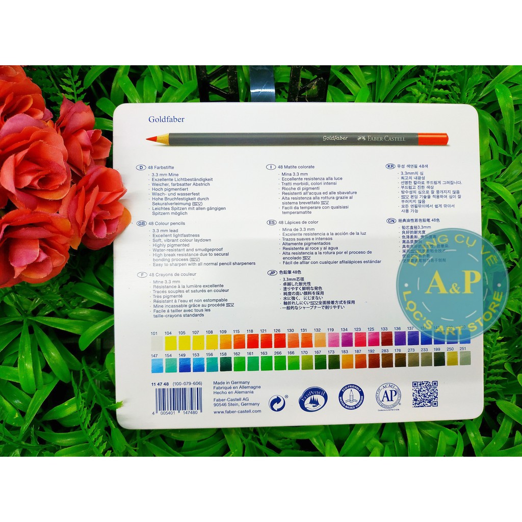 [Lộc'sArtStore] Chì màu khô Faber Castell 12, 24, 36, 48 Màu Hộp Thiếc