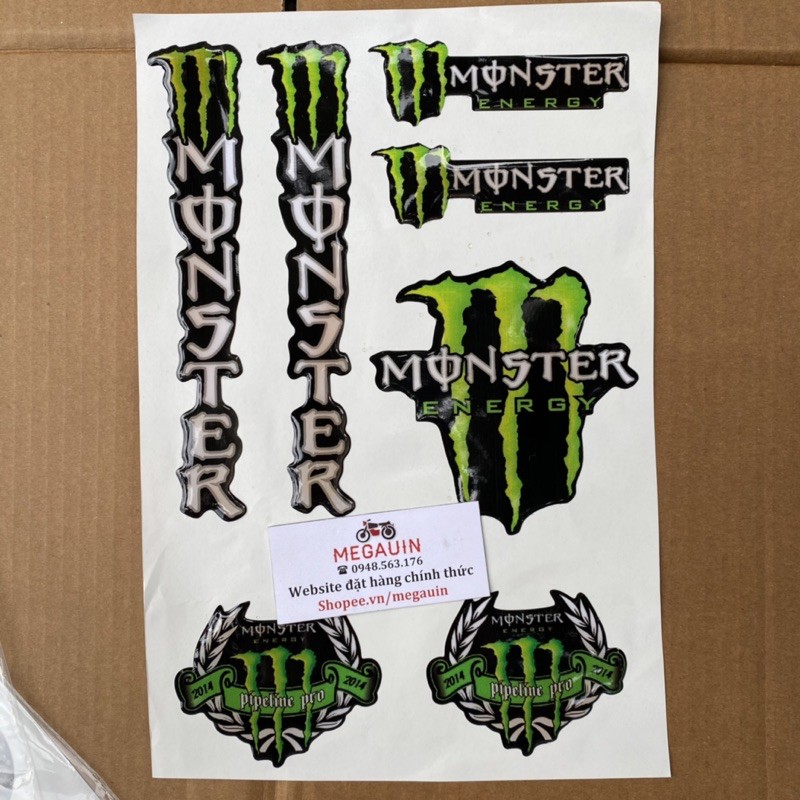 Sticker nổi chống nước dán xe máy, mũ bảo hiểm mẫu MONSTER (giá 1 bảng, mẫu ngẫu nhiên)