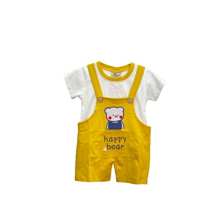 Set áo thun trắng + quần yếm thun cotton cho bé trai (0-15 tháng)