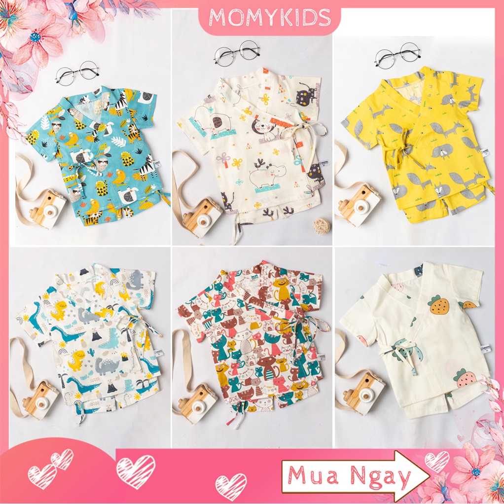 Body Yukata cộc tay cho bé sơ sinh, quần áo ngủ mùa hè mát mẻ họa tiết đáng yêu bé trai và bé gái từ 5-24kg
