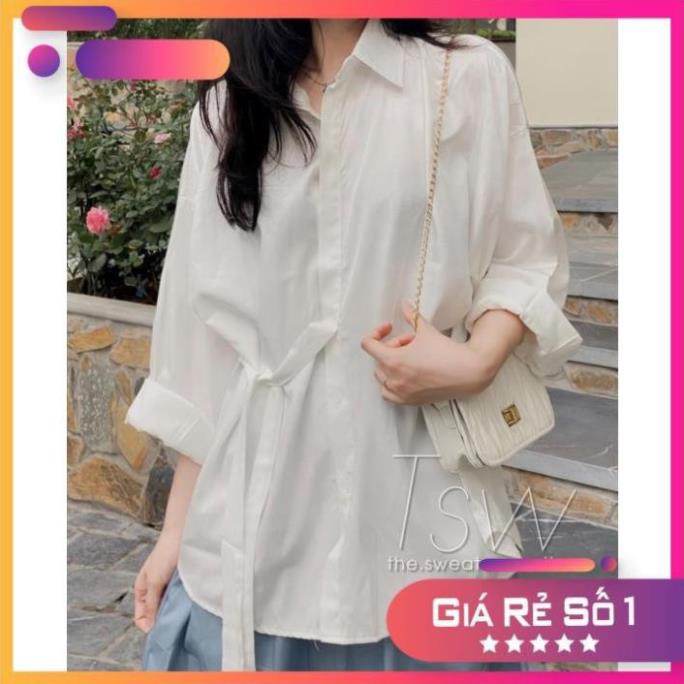 [SIÊU HOT] Áo Sơ Mi Trơn Có Dây Thắt Nơ Eo Chất Đũi Mát (Ảnh Thật)