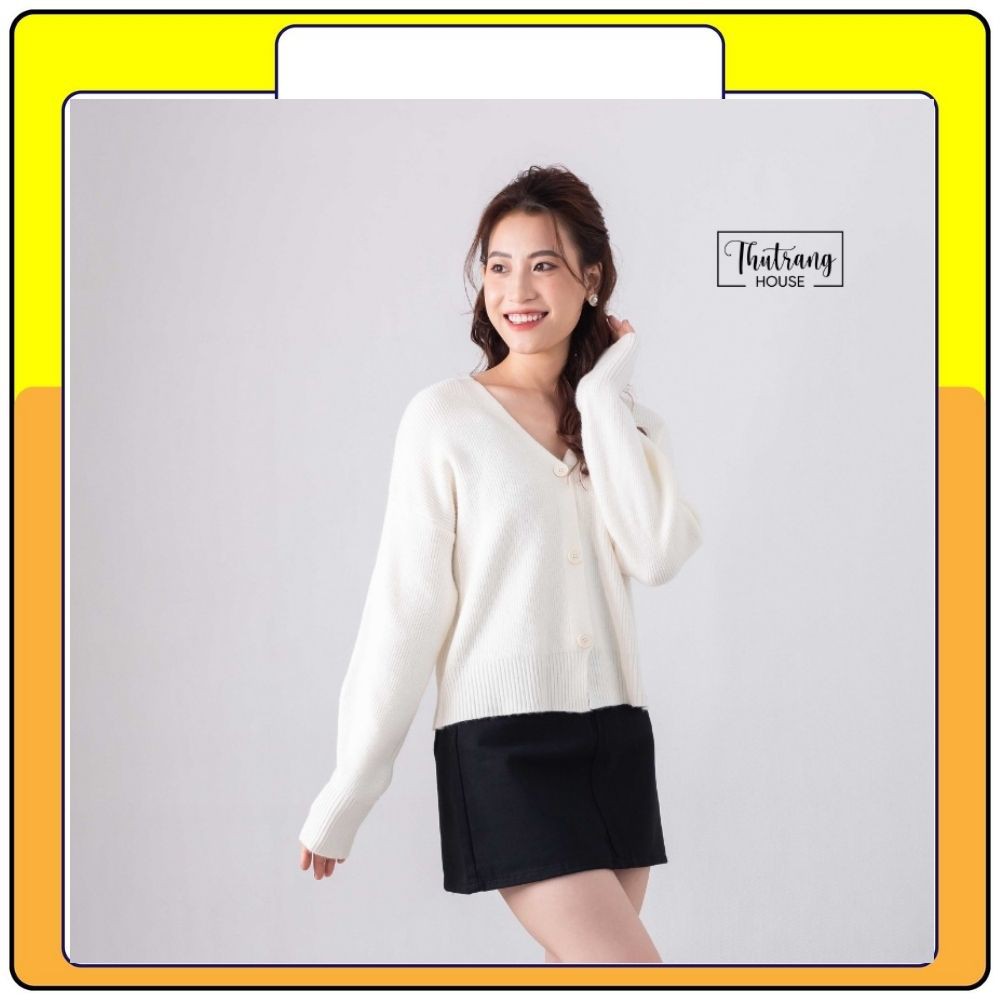 Áo khoác cagidan len nữ tutu dáng ngắn dài phong cách Hàn Quốc, áo cgd cúc dài tay Queenshop