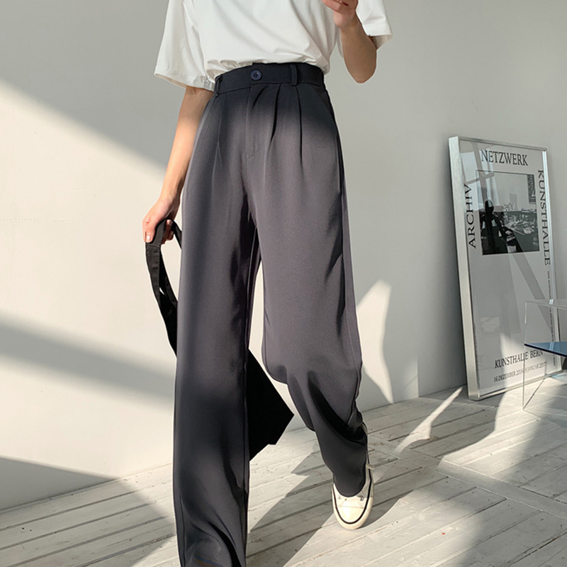 Quần Dài Nữ Lưng Cao Ống Rộng Màu Trơn Thời Trang