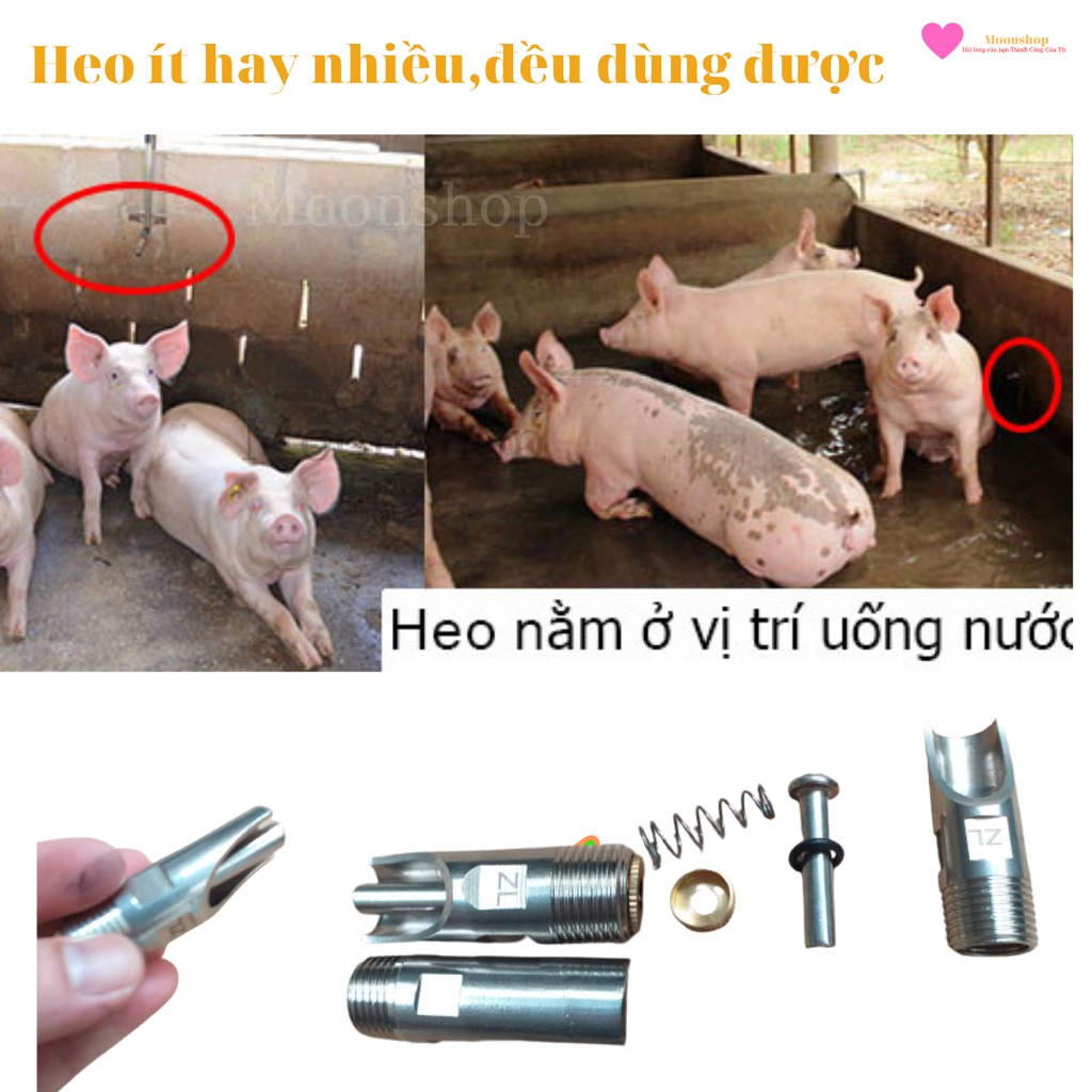 Vòi heo lợn uống nước bằng inox đúc ren ngoài 21, cốt đồng, hàng nhập khẩu, bộ 05 cái Alate store