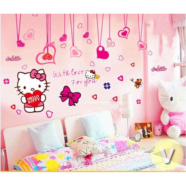 Decal dán tường Kitty trái tim hồng