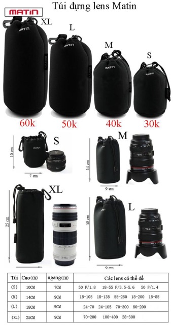 Túi đựng lens máy ảnh đủ size