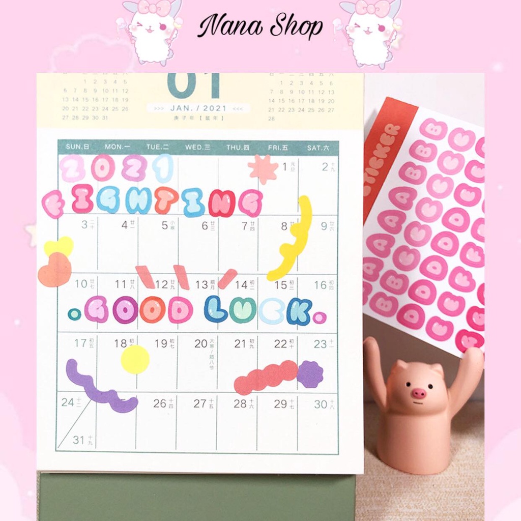 Sticker hàn quốc bảng chữ cái và số trang trí sổ tay,nhật ký cute