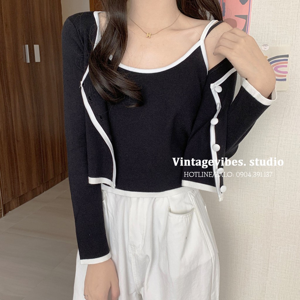 🚛[FREESHIP] Set áo 2 dây kèm áo cardigan len Ulzzang (hàng QC) - Ảnh thật | WebRaoVat - webraovat.net.vn