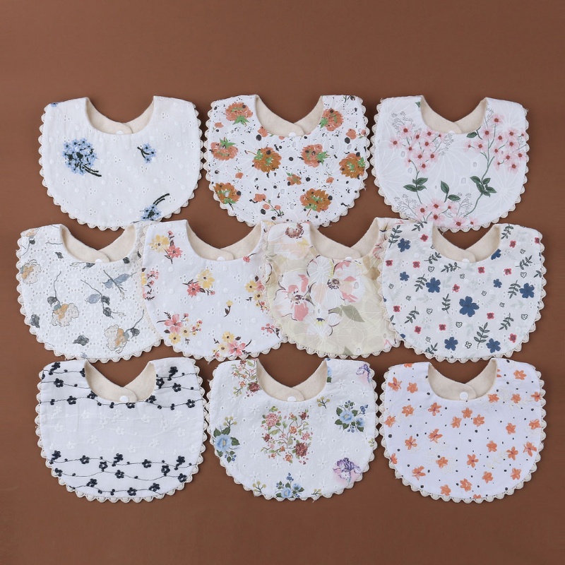 Khăn Yếm Vải Cotton Họa Tiết Hoa Xinh Xắn Cho Bé