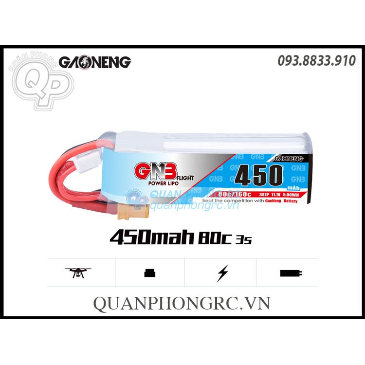 Pin LiPo XT30 GNB 450mAh 3S 80C 11.1V