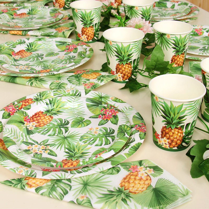Bộ Dụng Cụ Bàn Ăn Bằng Giấy Dùng Một Lần Họa Tiết Lá Cọ Phong Cách Hawaii Độc Đáo Cho Tiệc Sinh Nhật